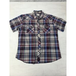 VINTAGE Frontier Western Shirt Men Pearl Snap Button Plaid XL Cowboy Rodeo